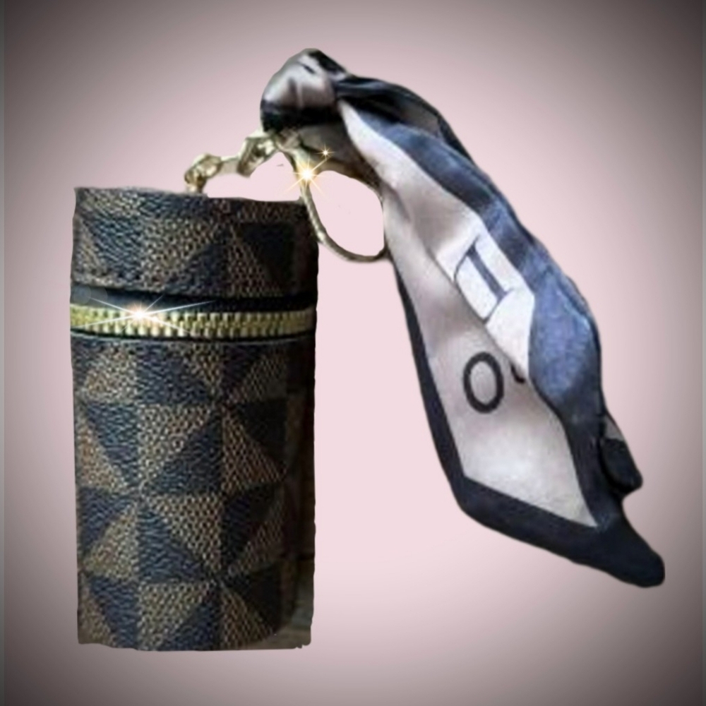 Brown Bag Hook Lipstick Case Keychain Bag Charm   with Scarf Accent - Picture 5 of 16